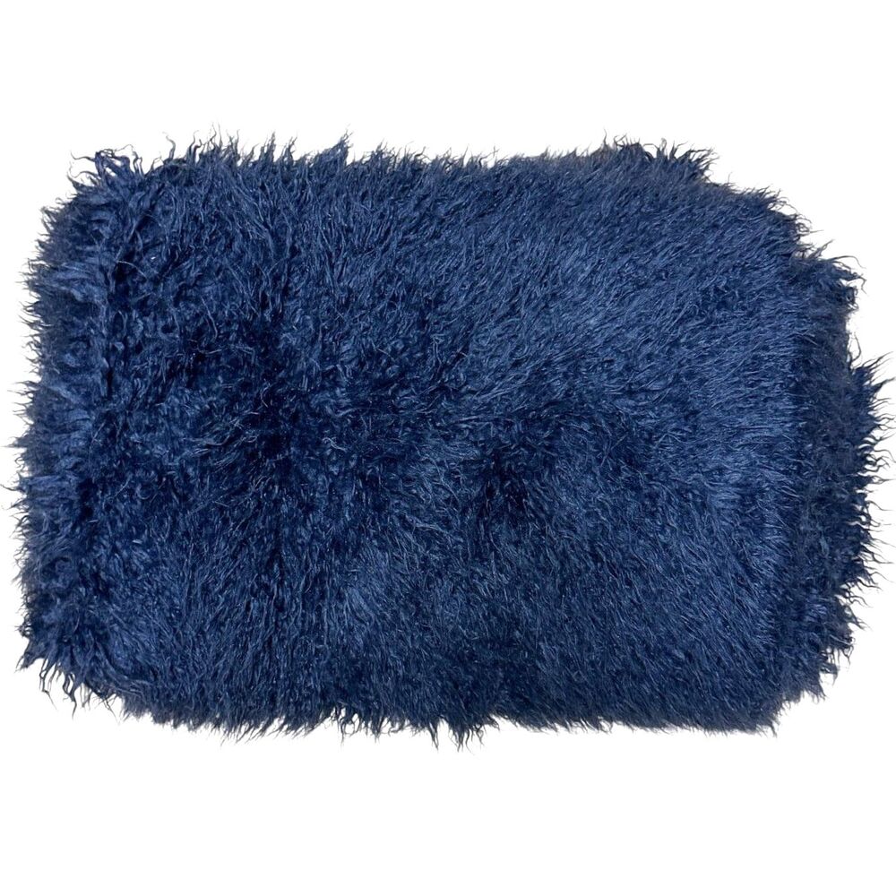 Pottery Barn Teen/Dorm Faux Mongolian Fur Throw Accent Blanket Navy Blue NWOT